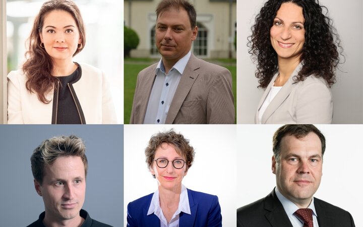 Collage aus Porträtfotos von Nari Kahle, Robert Żurek, Shila Erlbaum, Ingo Dachwitz, Julia Helmke und Stephan Dorgerloh