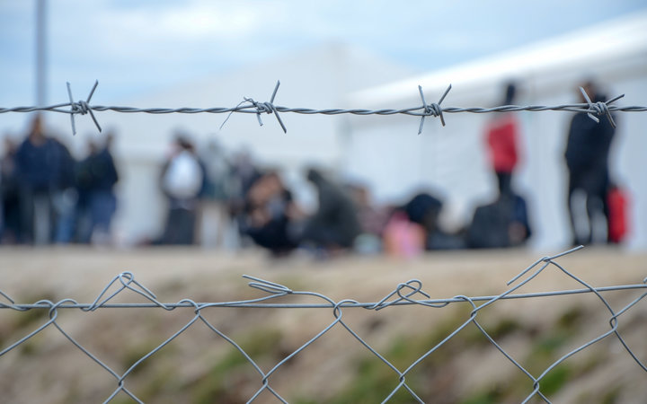 Barbed wire in refugee camp