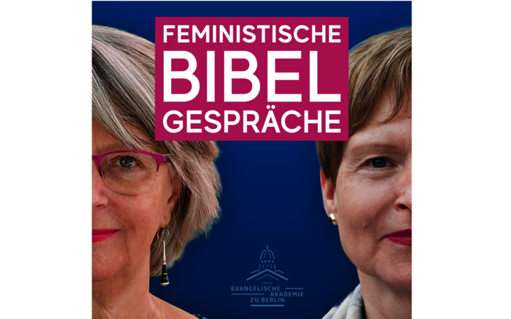 Logo "Feministische Bibelgespräche" mit den Gesichtern der beiden Podcast-Macherinnen