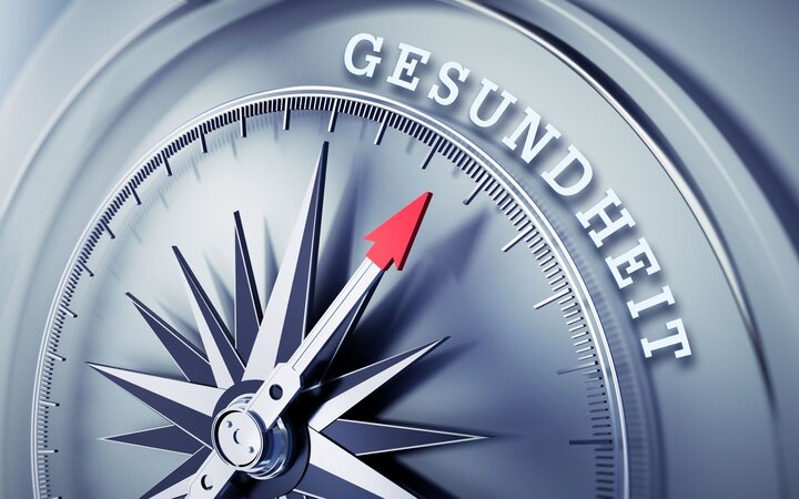 Kompass mit dem Wort Gesundheit anstelle einer Himmelrichtung