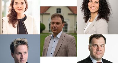 Porträtfotos von Nari Kahle, Robert Żurek, Shila Erlbaum, Ingo Dachwitz und Stephan Dorgerloh.