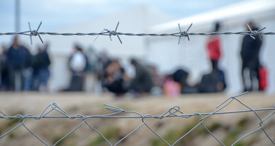 Barbed wire in refugee camp