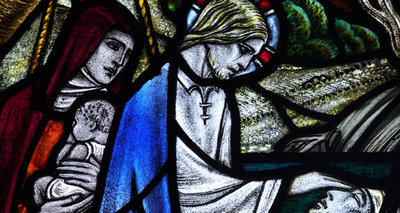 Wonder of Jesus: healing the blind in stained glass